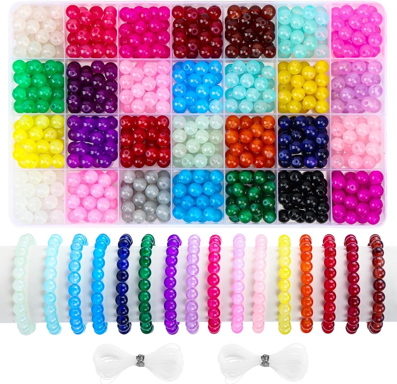 700pcs Glass Beads Kit for Jewelry Making, 28 Colors 8mm Crystal Beads Bulk for Bracelet DIY Crafts